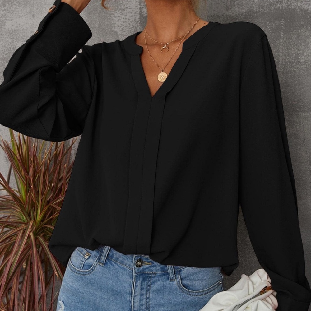 Black Long Sleeve Blouse with Tortoiseshell Buttons